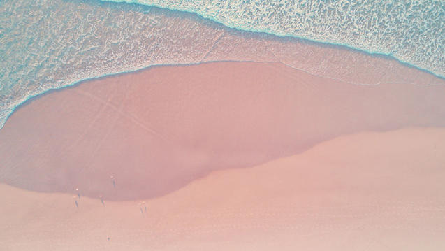Photo of blue waves on a pink beach