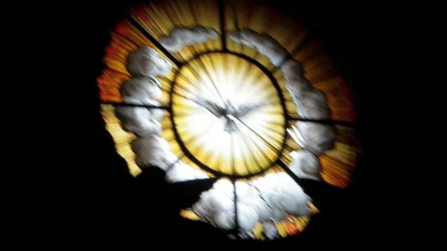 Image of a window decorated with a flying dove. Learn more about the Women's Spirituality online MA and PhD programs at California Institute of Integral Studies, CIIS. 