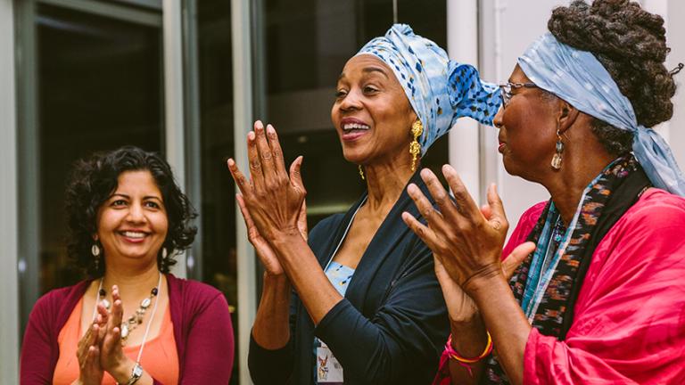 Alka Arora, Annette Williams, and Arisika Razak, faculty of the online MA and PhD in Women's Spirituality.