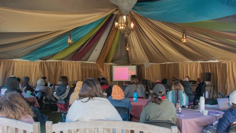 Expressive Arts intensive class in tent in Berkeley